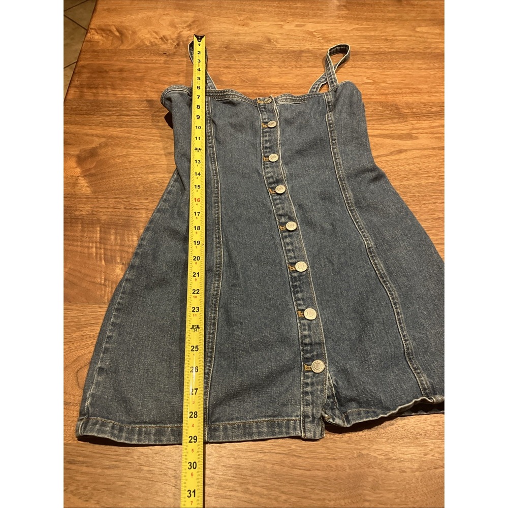 Pacsun Denim Bodycon Dress Womens S Blue Smocked Back Sleeveless Button‎ Front - Picture 6 of 10